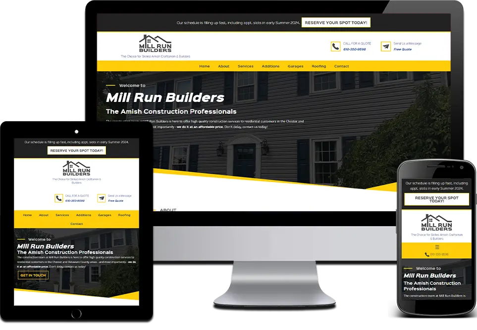 Responsive Website Design Amish Construction Mill Run Builders Springfield, Delaware County, PA