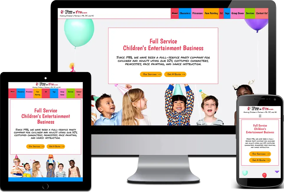 Responsive Website Design Children Parties Avondale, Chester County, PA